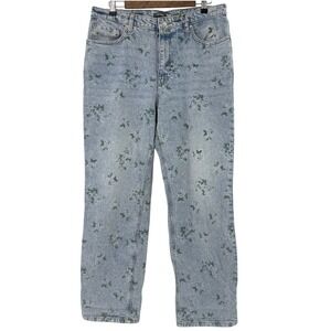 Wild Fable 90s Relaxed Straight Floral Rose Print High Rise Jeans Light Wash 12